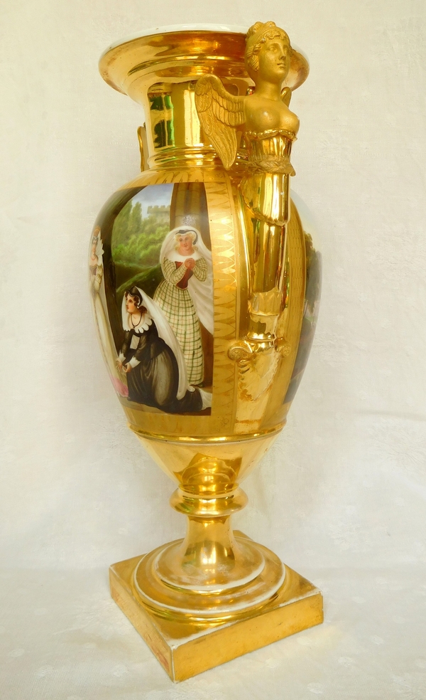 Grand vase d'ornement en porcelaine d'époque Empire - manufacture Meslier - 38,5cm