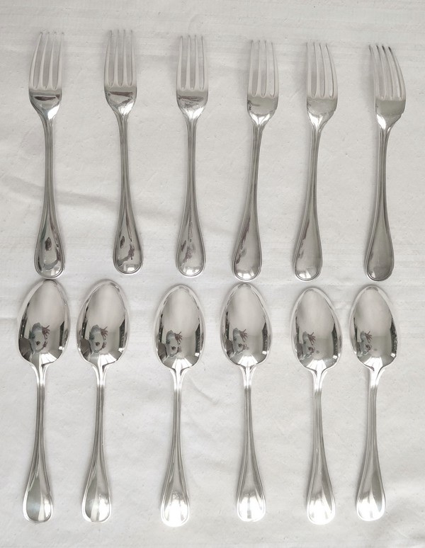 Couvert (fourchette de table et cuillère de table) en métal argenté Christofle, modèle Albi