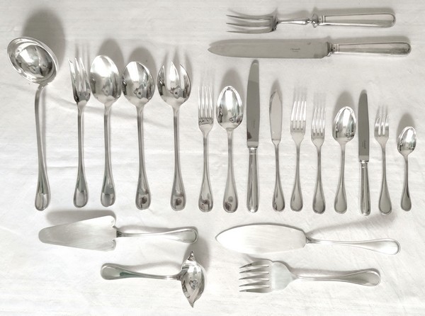 Couvert (fourchette de table et cuillère de table) en métal argenté Christofle, modèle Albi