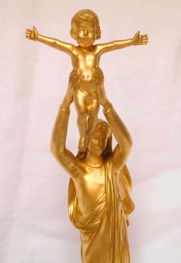 Barbedienne : Vierge d'Albert, Vierge à l'Enfant en bronze doré - 28cm
