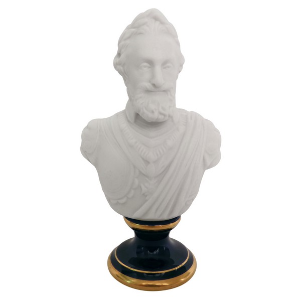 Buste d'Henri IV en biscuit de Sèvres signé, socle bleu de Sèvres rehaussé à l'or fin - 1896