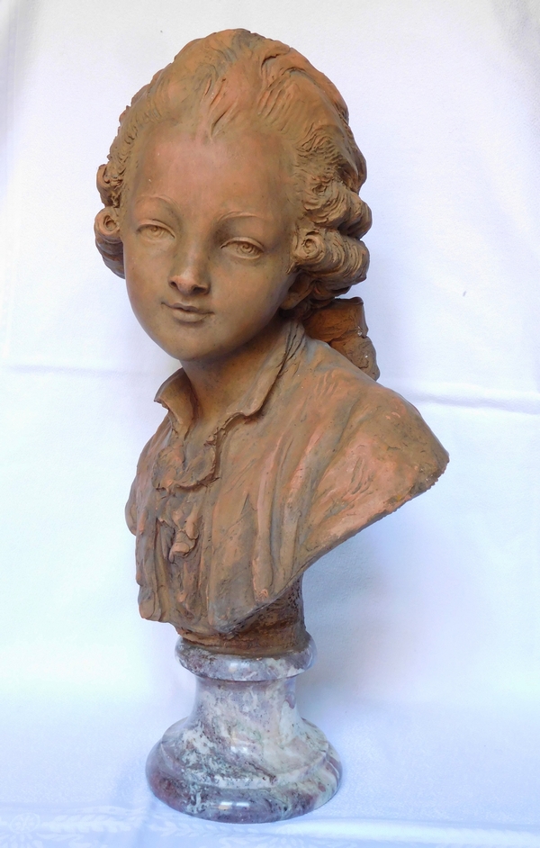Buste de jeune garçon en terre cuite et marbre, style Louis XVI