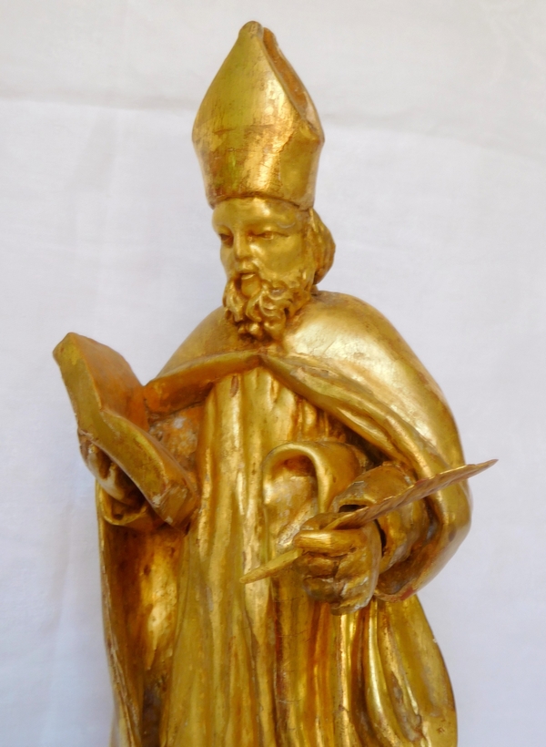 Statue d'évêque en bois doré d'époque début XIXe siècle : Saint François de Sales