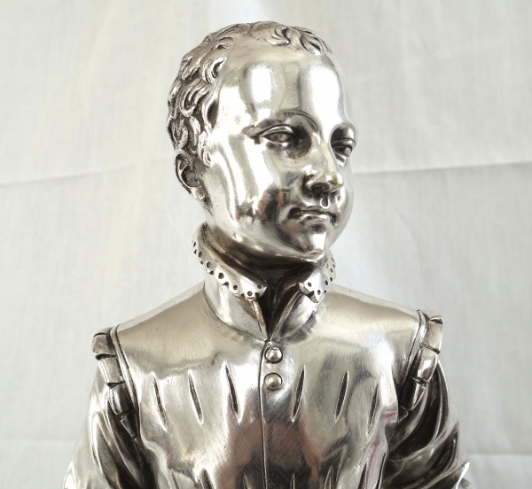 Henri IV enfant, Duc de Bordeaux - Grande statue en bronze argenté d'après Bosio - 47,5cm