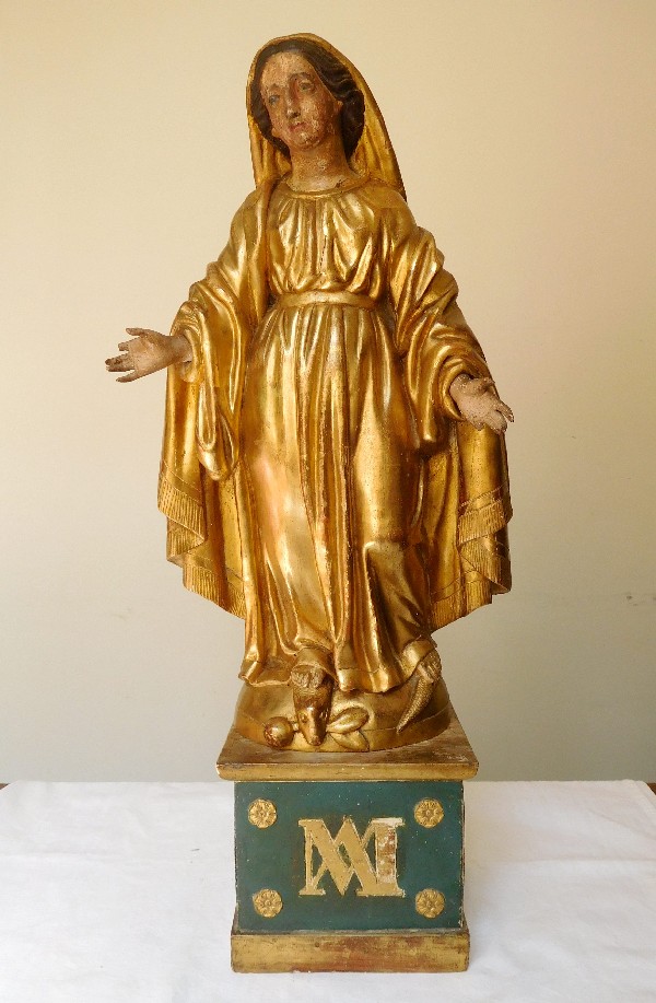 Statue de la Vierge Marie en bois doré d'époque XVIIIe Siècle