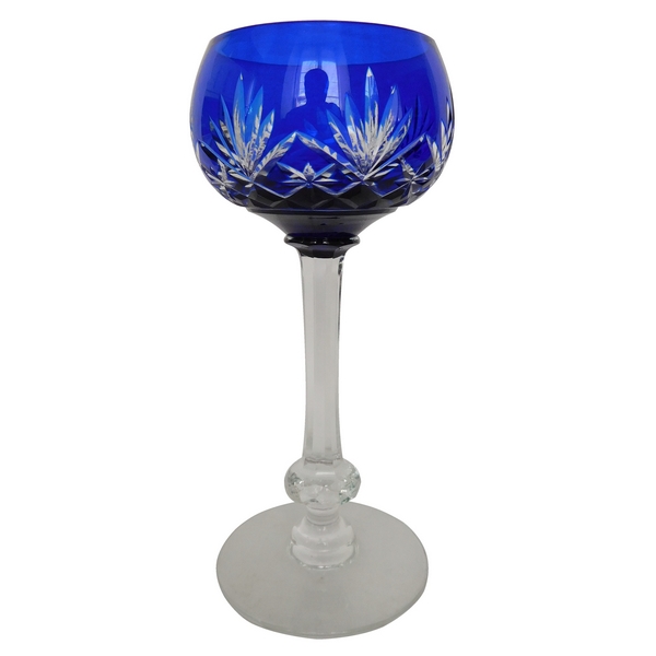 Verre à vin du Rhin / Roemer en cristal de St Louis, modèle Massenet, cristal overlay bleu cobalt - signé