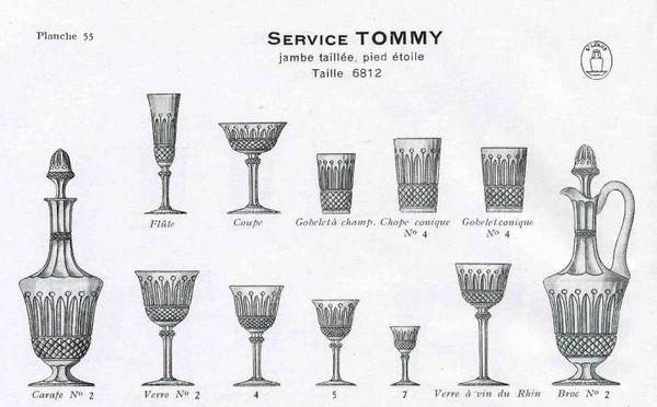 Verre à vin ou verre à eau en cristal de St Louis, modèle Tommy - signé - 17cm