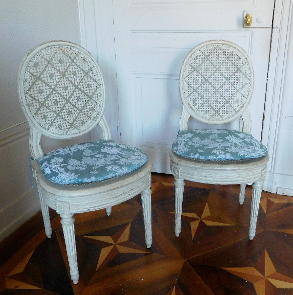 Jean Baptiste III Lelarge : paire de chaises d'époque Louis XVI cannées estampillées