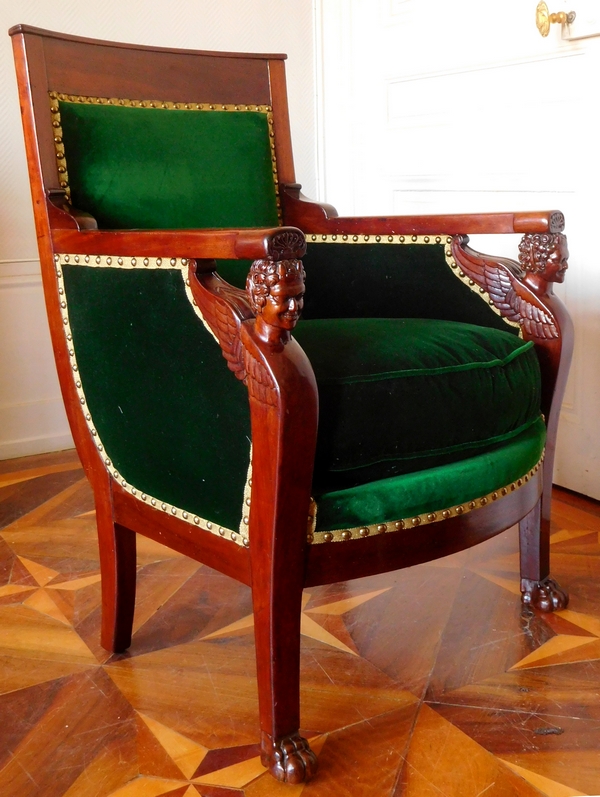 Bergère - fauteuil de bureau d'époque Consulat en acajou attribuée à Jacob Frères