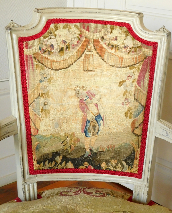 Paire de fauteuils cabriolets d'époque Louis XVI, tapisserie d'Aubusson XVIIIe (doublée)