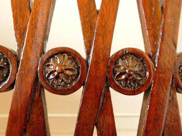 Paire de chaises Directoire en acajou finement sculpté et velours de soie - époque fin XVIIIe