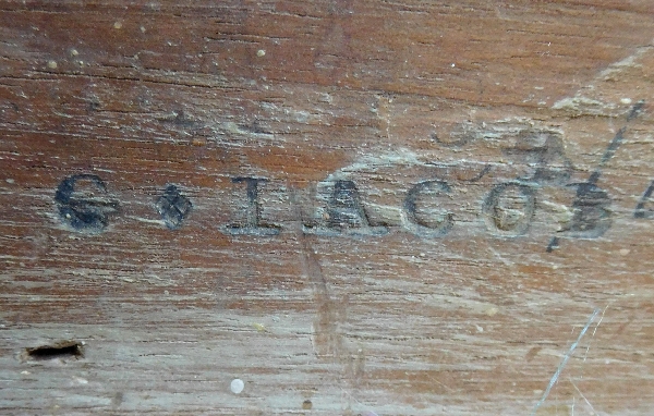 Georges Jacob : paire de fauteuils à la Reine d'époque Louis XVI, lampas bleu Tassinari et Chatel