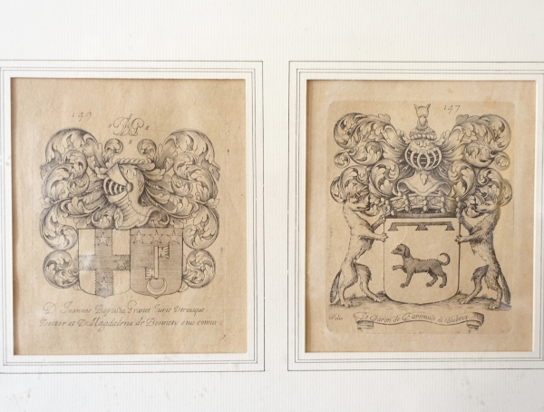 Série de 6 gravures d'armoiries héraldiques, époque XIXe siècle