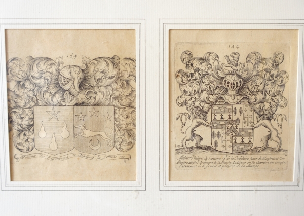 Série de 6 gravures d'armoiries héraldiques, époque XIXe siècle