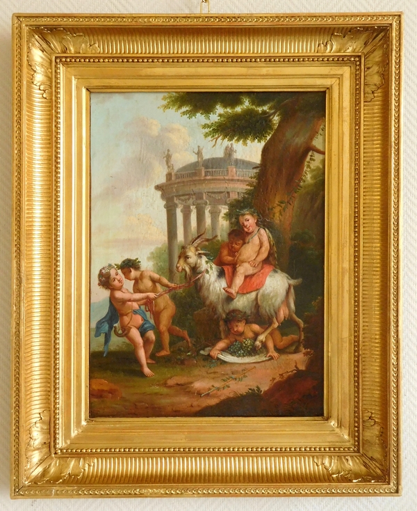 Ecole Française du XVIIIe siècle / début XIXe : jeune Bacchus, scène mythologique du vin, huile sur toile