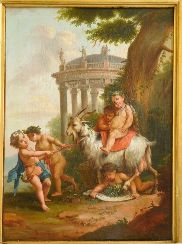 Ecole Française du XVIIIe siècle / début XIXe : jeune Bacchus, scène mythologique du vin, huile sur toile