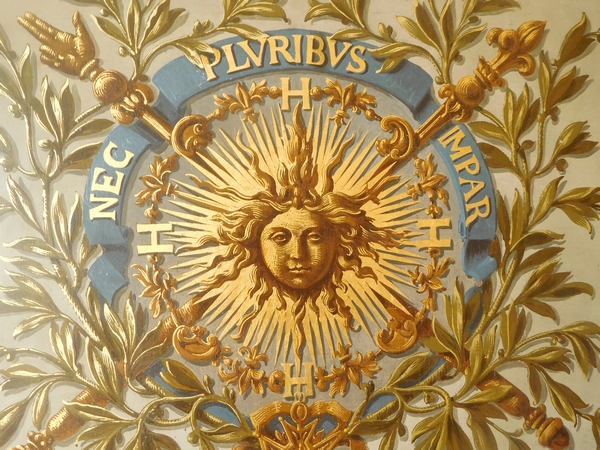 Grande huile sur cuivre royaliste aux armes de Louis XIV - époque Restauration XIXe siècle