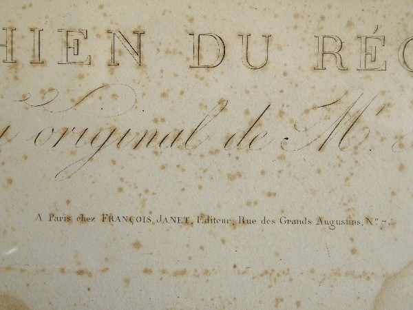 Grande gravure napoléonienne par Vernet : le Chien Du Régiment, cadre en bois doré époque Empire
