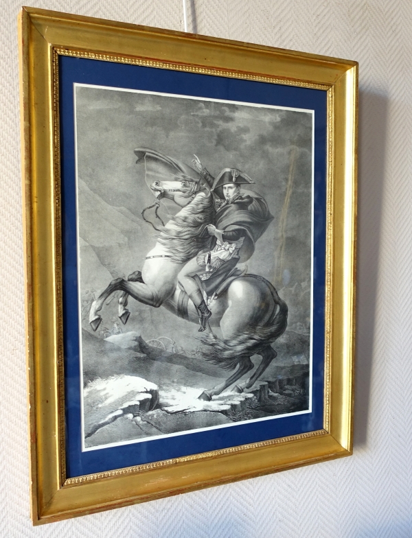 Gravure Napoléon Bonaparte franchissant le Grand-Saint-Bernard, gravure d'époque Empire