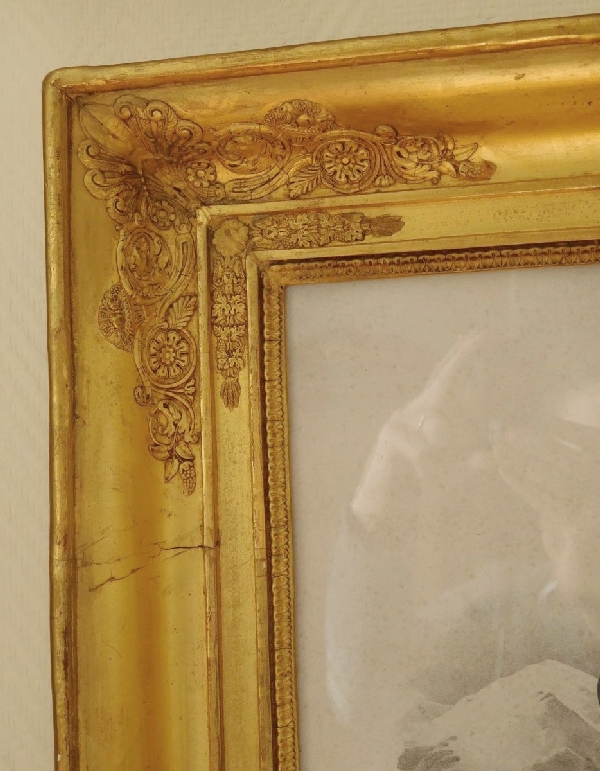 Gravure : l'Empereur Napoléon Ier dans un cadre en bois doré feuille d'or