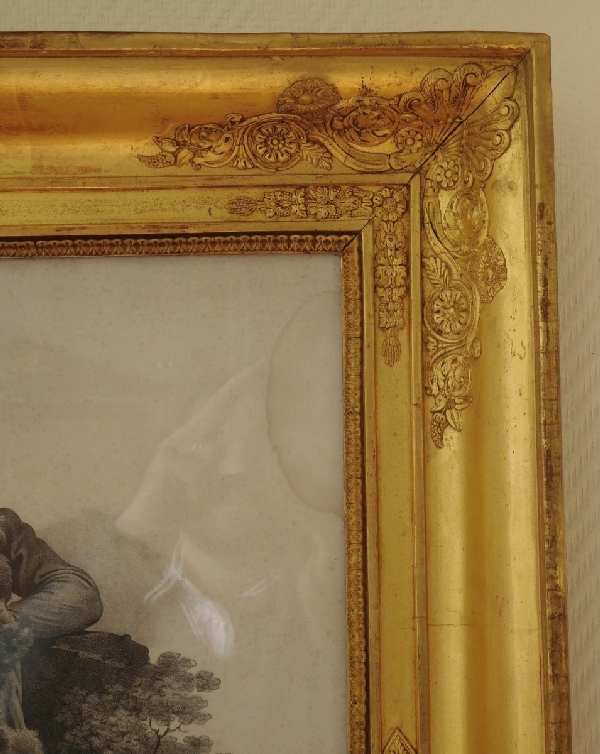 Gravure : l'Empereur Napoléon Ier dans un cadre en bois doré feuille d'or