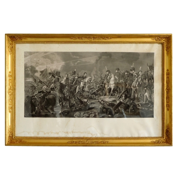 Grande gravure Napoléonienne, l'Empereur vainqueur & son état major, cadre en bois doré, époque Empire