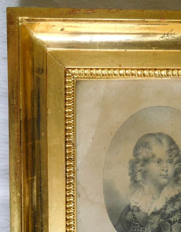 Portrait de l'Aiglon Napoléon II le Roi de Rome, gravure dans son cadre en bois doré - 26cm x 31cm