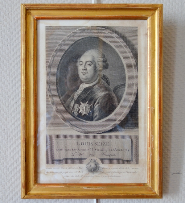 Portrait gravure de Louis XVI d'époque XVIIIe siècle, souvenir royaliste