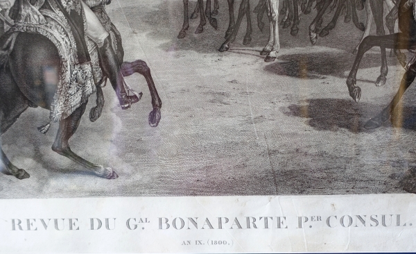 Grande gravure Napoléonienne : Revue du Général Bonaparte 1er Consul aux Tuileries, Vernet & Isabey