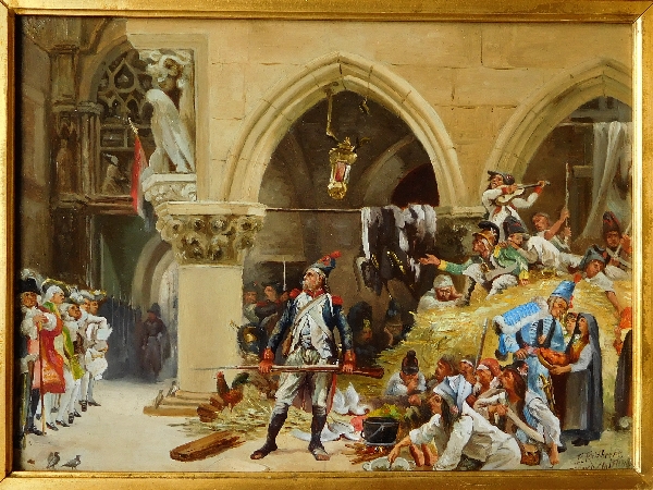 Ecole Française du 19e siècle, l'invasion de Venise par les Français en 1797, huile sur panneau d'acajou