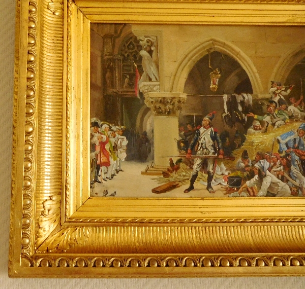 Ecole Française du 19e siècle, l'invasion de Venise par les Français en 1797, huile sur panneau d'acajou
