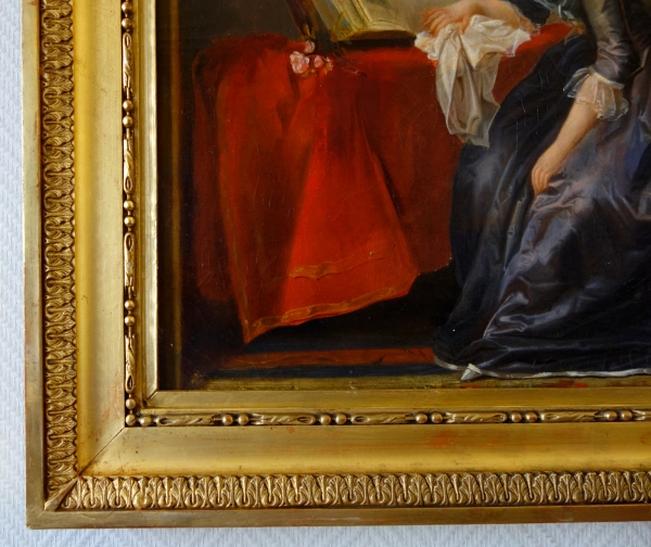 Ecole Française, jeune femme à la lecture sous le règne de Louis XVI - huile sur toile