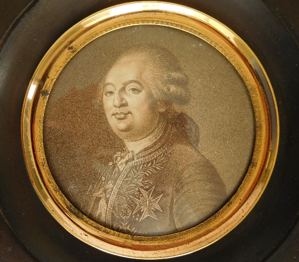 Grande miniature royaliste - portrait gravure de Louis XVI époque Restauration