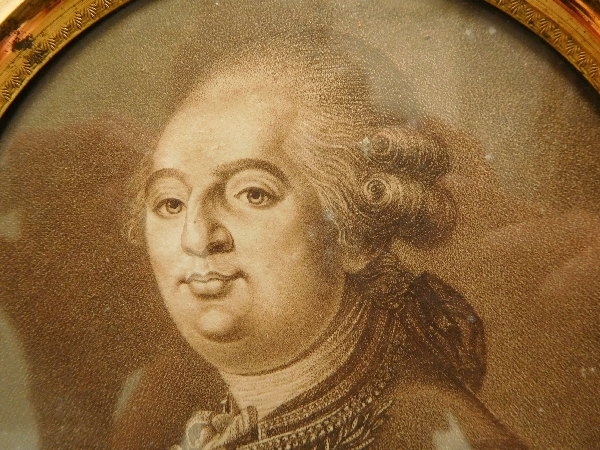 Grande miniature royaliste - portrait gravure de Louis XVI époque Restauration