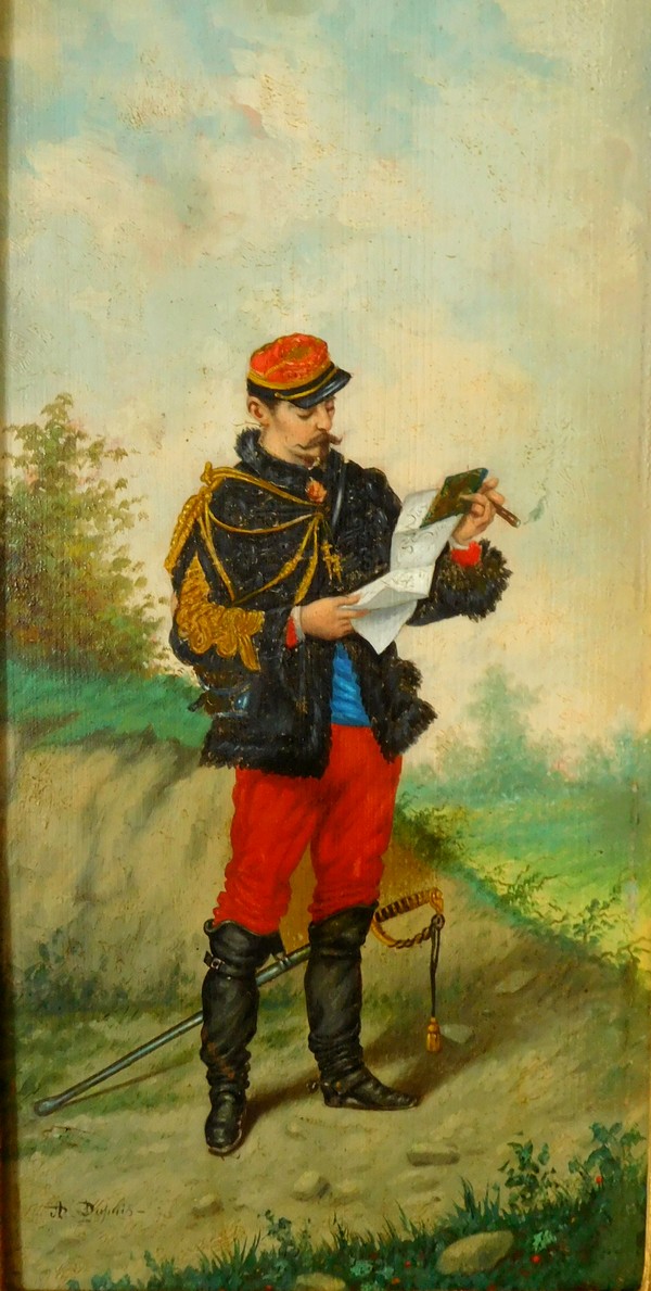 Ecole Française du XIXe siècle, huile sur panneau : officier d'état-major au Cigare - 3e République
