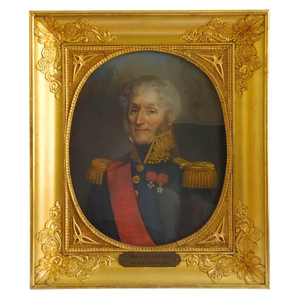 Portrait pastel du Marquis de Vidal en uniforme de Général - époque Restauration circa 1830