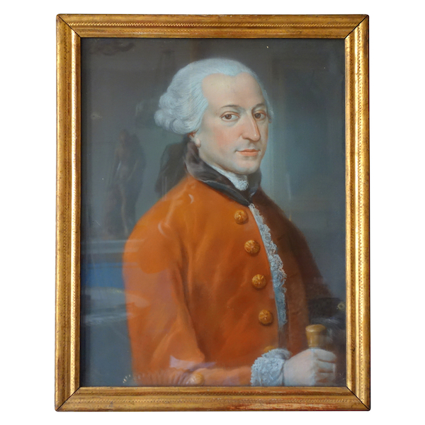 Portrait de gentilhomme à la veste rouge, époque Louis XVI - pastel