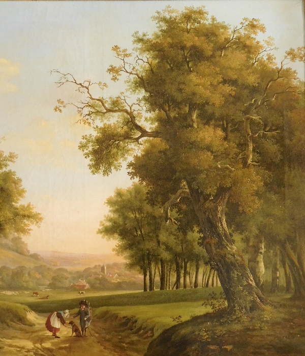 Grand tableau de paysage romantique, époque Empire Restauration