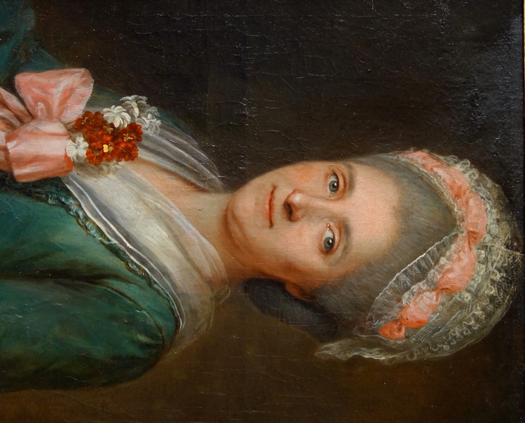 Ecole Française du XVIIIe siècle, portrait de dame aristocrate d'époque Louis XVI, huile sur toile