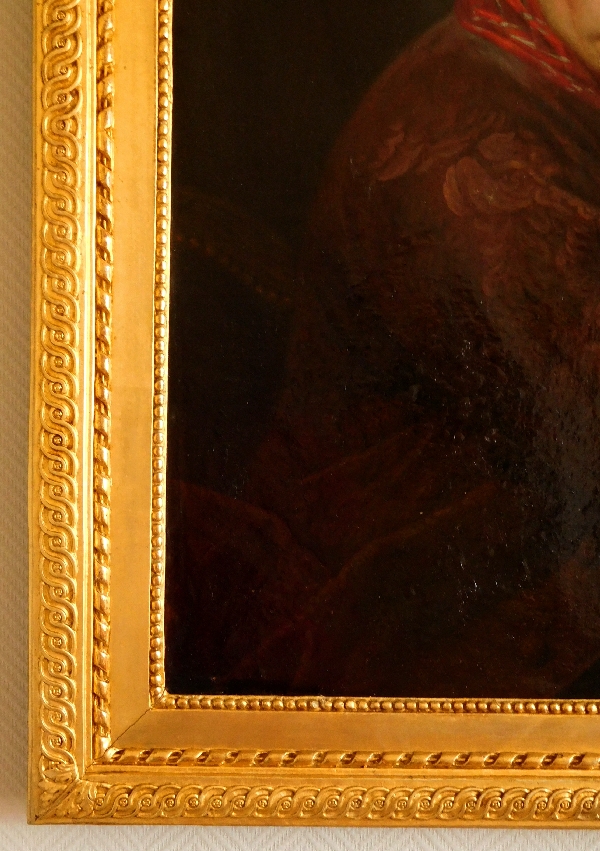 Ecole Française du XVIIIe siècle, portrait du peintre Etienne Jeaurat cadre en bois sculpté et doré