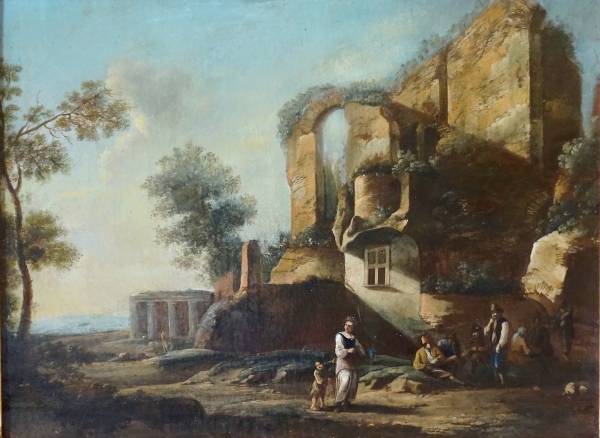 Ecole Hollandaise du XVIIe - XVIIIe siècle : ruines du Palatinat à Rome - attribuée à Herman Van Swanevelt