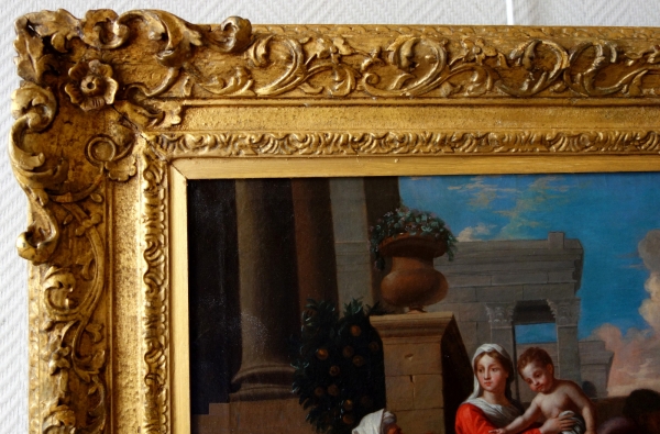 Ecole Française du début XVIIIe siècle : Sainte Famille à l'escalier d'après Poussin