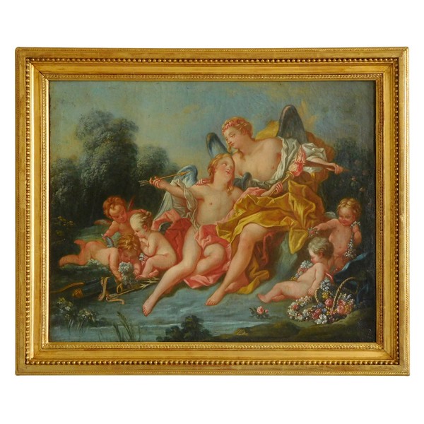 Ecole du XVIIIe siècle, suiveur de Boucher - Venus et Cupidon, scène mythologique, huile sur toile