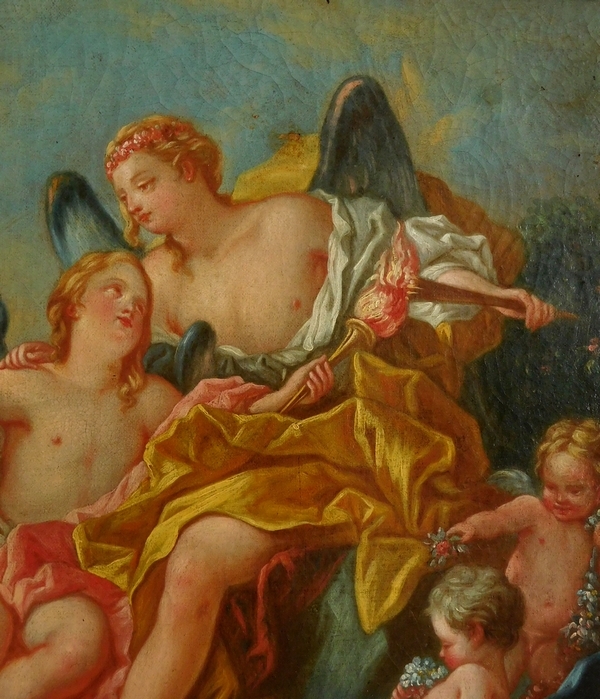 Ecole du XVIIIe siècle, suiveur de Boucher - Venus et Cupidon, scène mythologique, huile sur toile