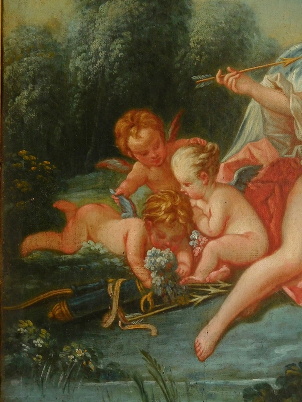 Ecole du XVIIIe siècle, suiveur de Boucher - Venus et Cupidon, scène mythologique, huile sur toile