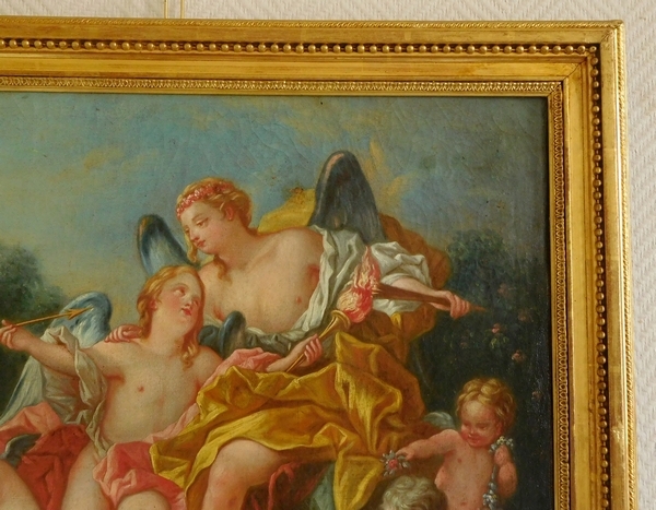 Ecole du XVIIIe siècle, suiveur de Boucher - Venus et Cupidon, scène mythologique, huile sur toile