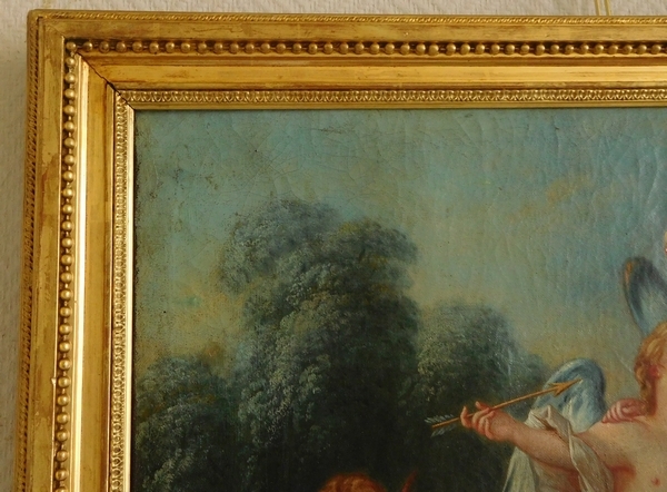 Ecole du XVIIIe siècle, suiveur de Boucher - Venus et Cupidon, scène mythologique, huile sur toile