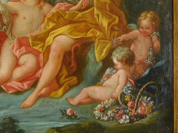 Ecole du XVIIIe siècle, suiveur de Boucher - Venus et Cupidon, scène mythologique, huile sur toile