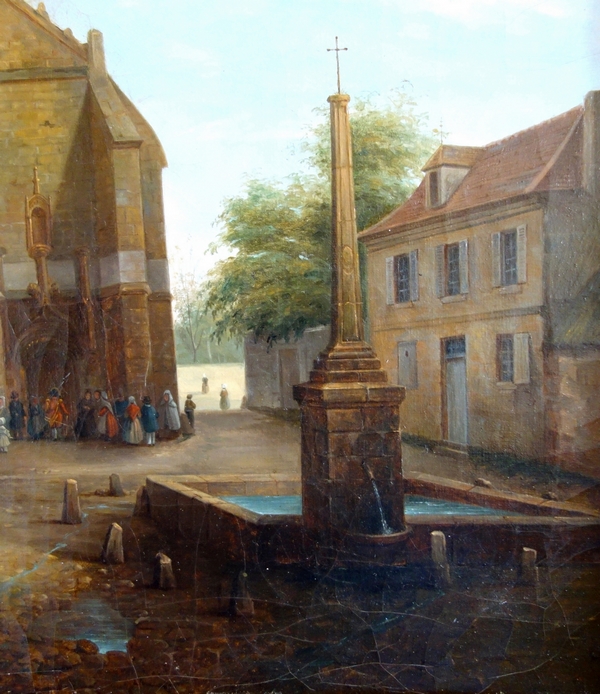 Ecole Française du XIXe siècle, scène pittoresque dans une ville en Normandie - Jules Julien, 1841