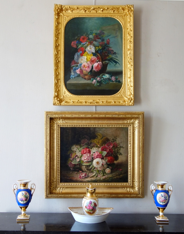 Grande huile sur toile, tableau de fleurs par Clément Gontier vers 1900 - 96,5cm x 77cm